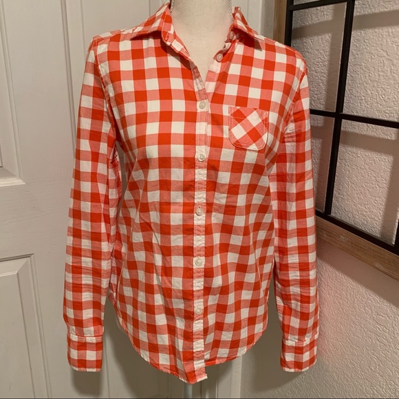 American Eagle Outfitters Tops - American eagle orange plaid long sleeve size 4